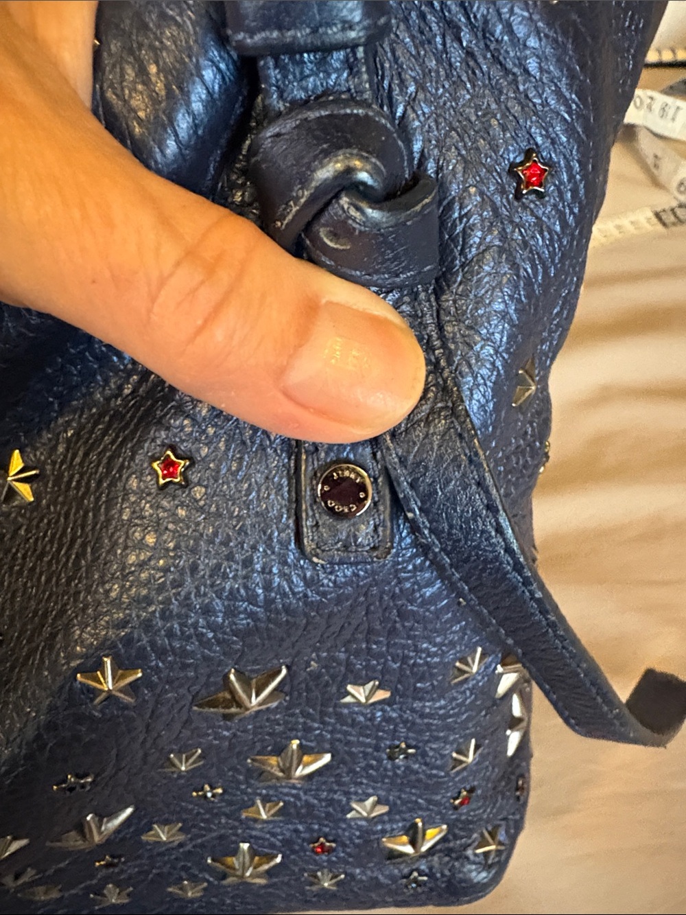 RARE Jimmy Choo Pebbled Navy Leather StarStud Shoulder Bag Red Jewel Star accent - Picture 6 of 16